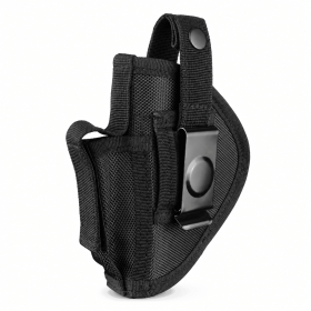 Pistol Holster with Metal Belt Clip and Snap Strap, Black